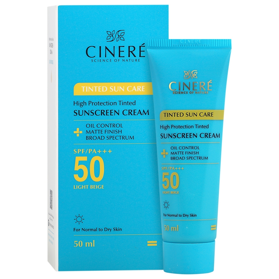 کرم ضد افتاب رنگی سینره با spf 50مناسب انواع پوست حجم ۵۰ میلی لیتر